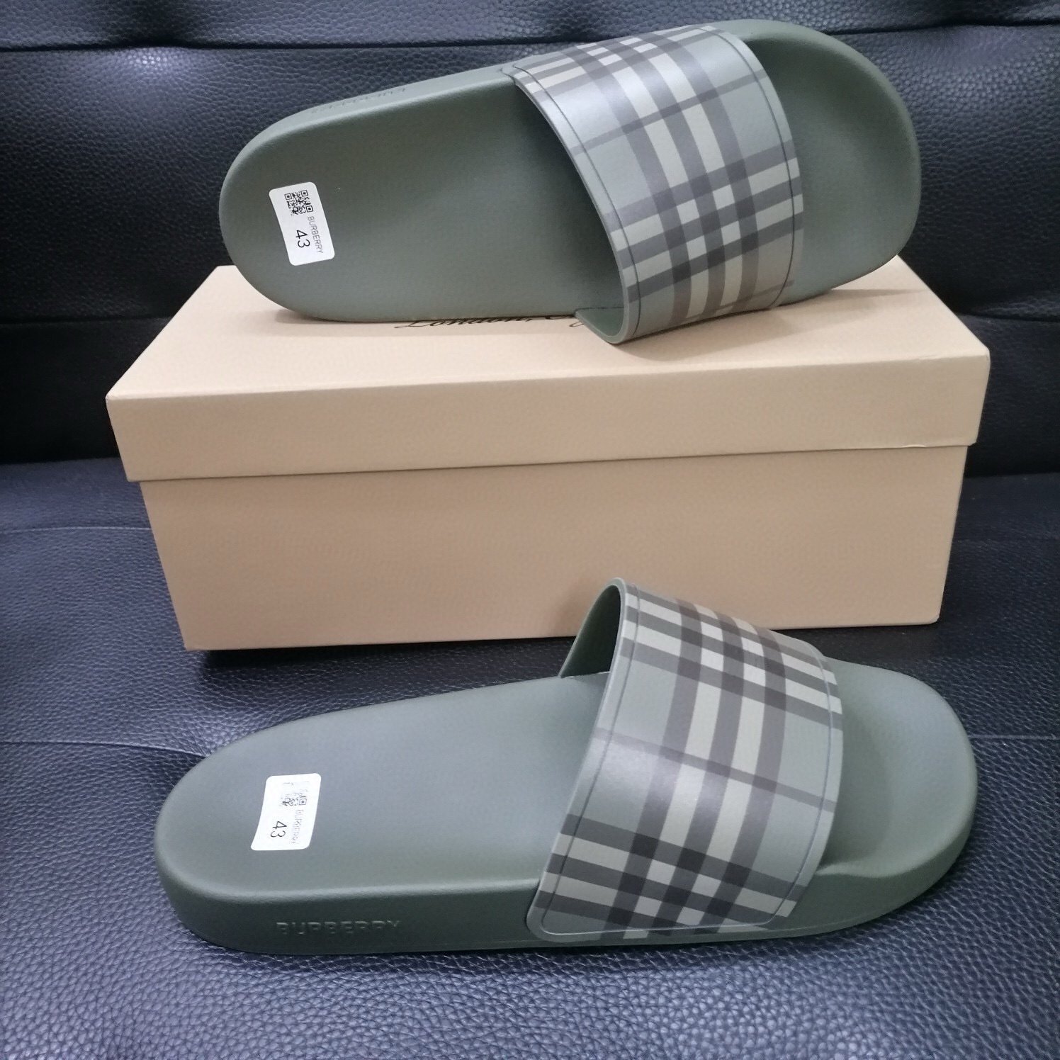 Burberry Embossed Logo Slides Military Green - Afbeelding 7