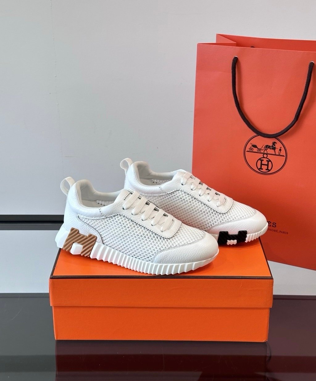 Hermes Bouncing Sneaker White Brown - Afbeelding 2