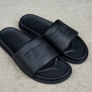 Alternative view of Fendi Roma Embossed Logo Leather Slide In Black