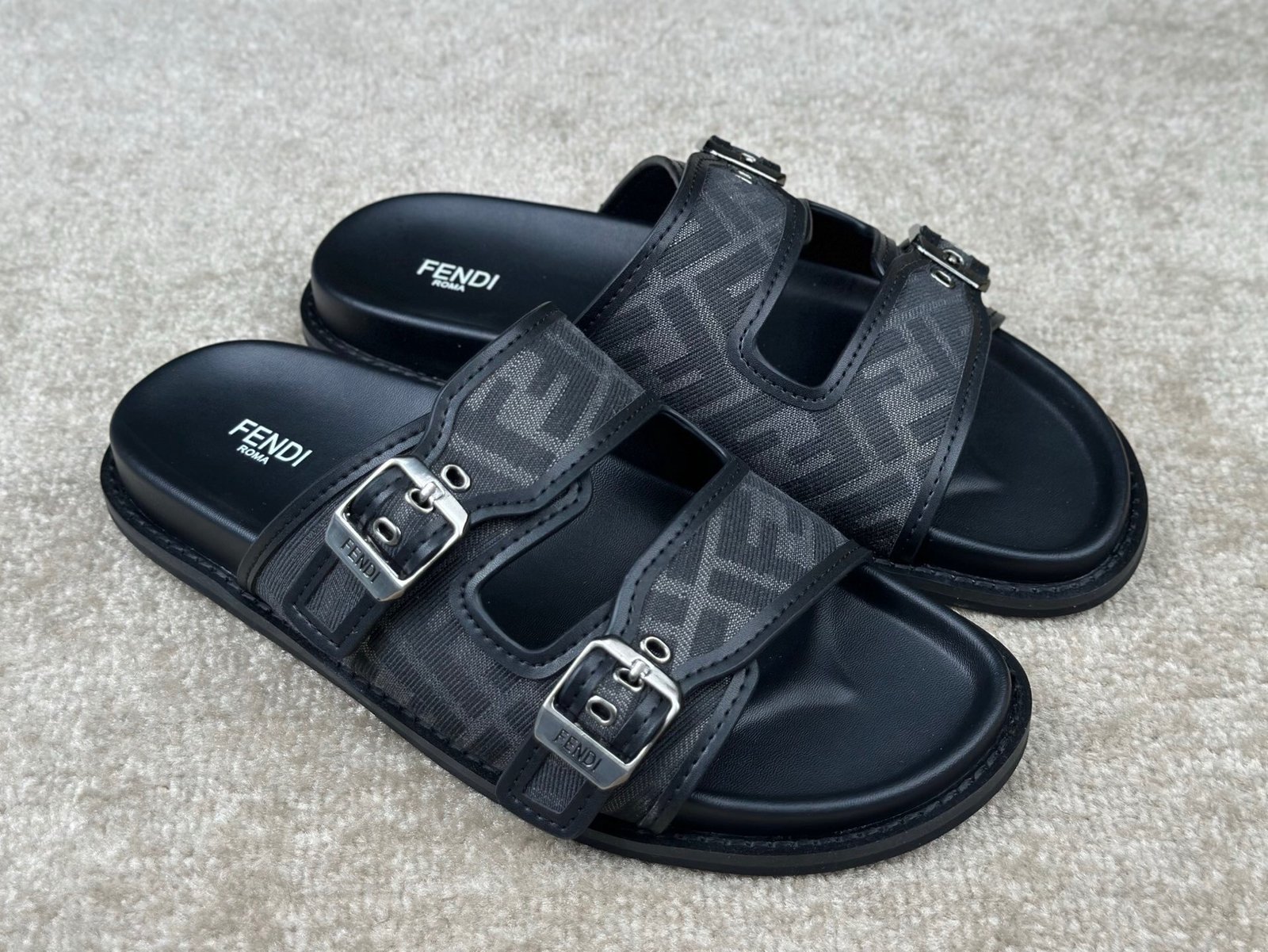 Fendi FF Feel Sandal Black/Grey Jacquard Fabric - Afbeelding 3