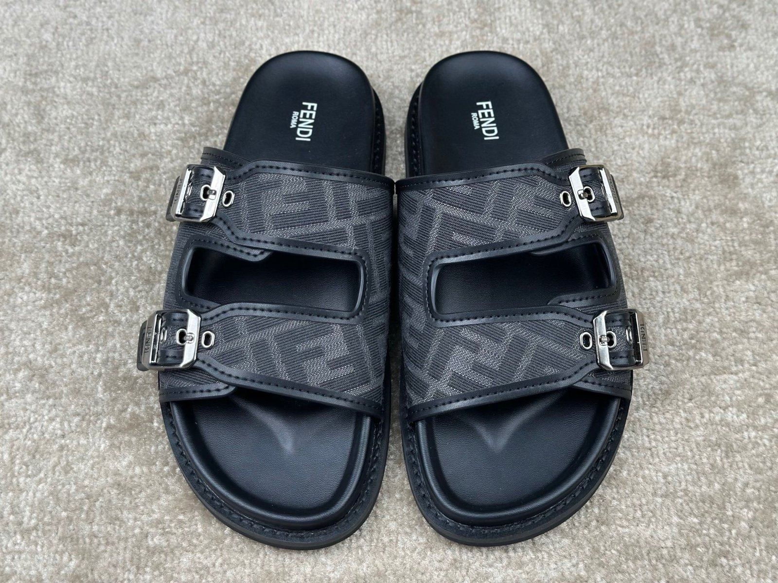 Fendi FF Feel Sandal Black/Grey Jacquard Fabric - Afbeelding 4