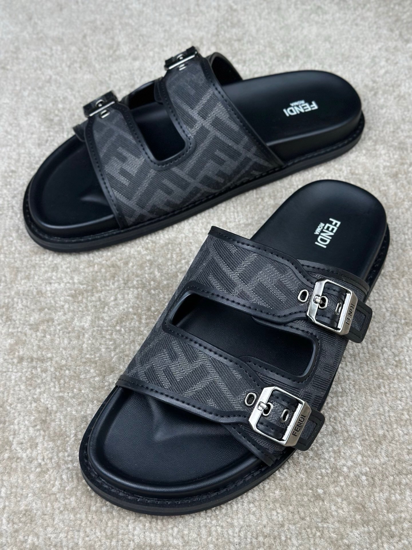 Fendi FF Feel Sandal Black/Grey Jacquard Fabric - Afbeelding 2