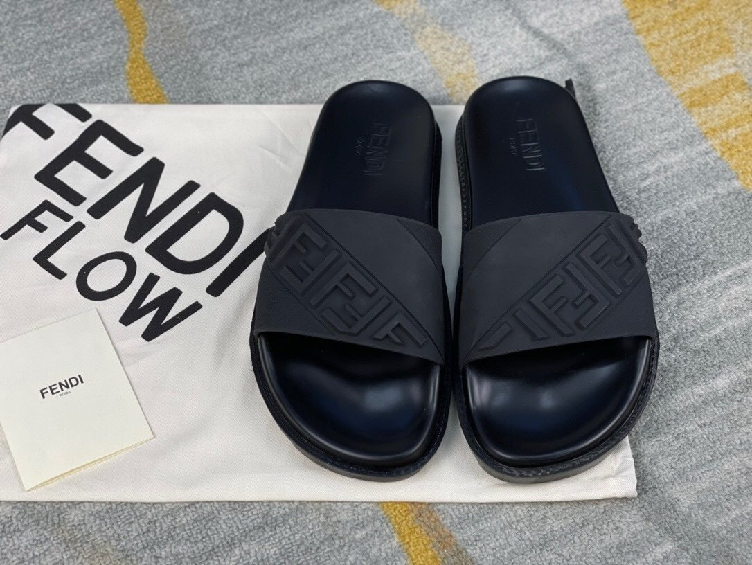 Fendi FF Slides Black On Black Leather - Afbeelding 2