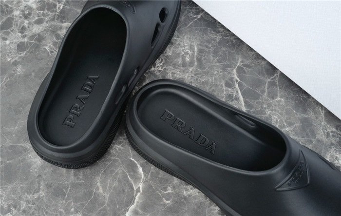 Prada Foam Rubber Mules Slides Black - Afbeelding 4