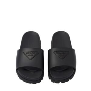 Prada Black On Black Logo Rubber Slides