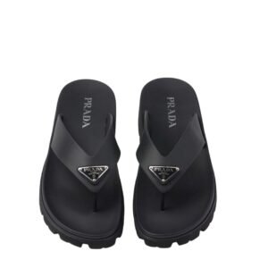 Prada Triangle Logo Rubber Thong Slides