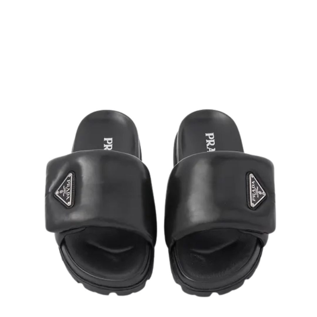 Prada Soft Padded Black Leather Slippers