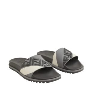 Fendi FF Zucca Rubber Slides In Grey