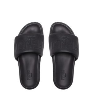 Fendi Roma Embossed Logo Leather Slide In Black