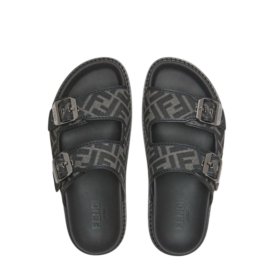 Fendi FF Feel Sandal Black/Grey Jacquard Fabric