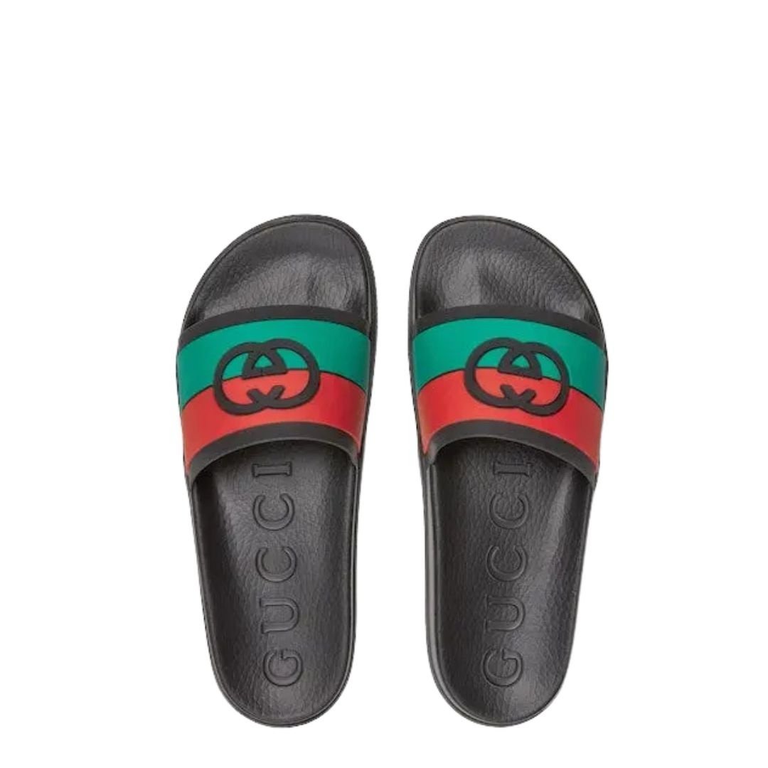 Gucci Interlocking G Green/Red Black Slides