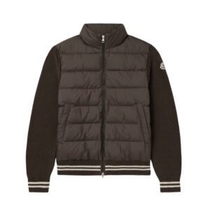 Moncler Padded Cotton Cardigan In Brown