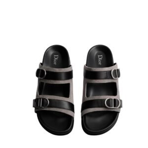 Dior CD Grey/Black Calfskin Suede Leather Sandals